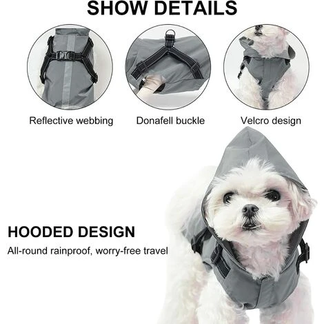 1 Pièce Imperméable Pour Chien Avec Harnais,Imperméable Chien Avec Capuchon,100% étanche Et Coupe-Vent Imperméable Pour Chien Avec Des Bandes Réfléchissantes,Respirant Manteau Gris XL – Image 2