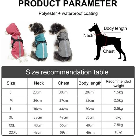 1 Pièce Imperméable Pour Chien Avec Harnais,Imperméable Chien Avec Capuchon,100% étanche Et Coupe-Vent Imperméable Pour Chien Avec Des Bandes Réfléchissantes,Respirant Manteau Gris XL – Image 3