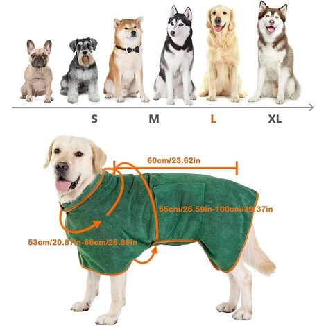 Peignoir Pour Chien, Serviette Pour Chien Avec Sangle Réglable Peignoir Pour Chien Manteau De Séchage Pour Animaux De Compagnie Peignoir Absorbant L'humidité Avec Ruban Magique-L – Image 2