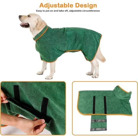 Peignoir Pour Chien, Serviette Pour Chien Avec Sangle Réglable Peignoir Pour Chien Manteau De Séchage Pour Animaux De Compagnie Peignoir Absorbant L'humidité Avec Ruban Magique-L – Image 3
