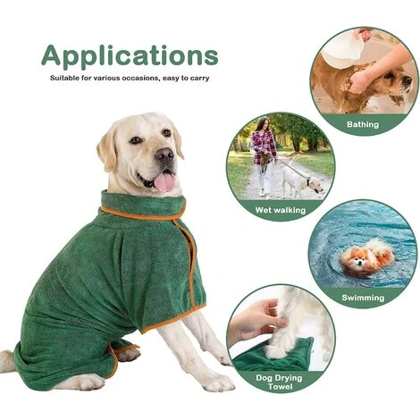 Peignoir Pour Chien, Serviette Pour Chien Avec Sangle Réglable Peignoir Pour Chien Manteau De Séchage Pour Animaux De Compagnie Peignoir Absorbant L'humidité Avec Ruban Magique-L – Image 4