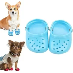 GP En Forme De Coeur Chien Trou Chaussures Silicone Résistant à L'usure Respirant Pantoufles Chien Sandales Maille Chaussures Pour Animaux De Compagnie Blue-2PCS