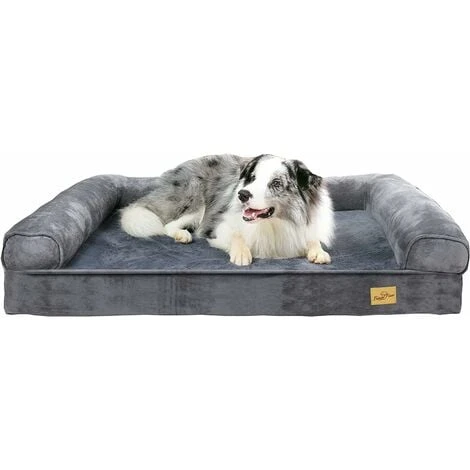 Panier Chien Grande Taille Canapé Lit Pour Grand Chien Lavable Coussin Apaisant En Éponge Et Peluche Ultra-Doux Avec Bord Rembouré Pour Animal Domestique - Gris L 100X75cm