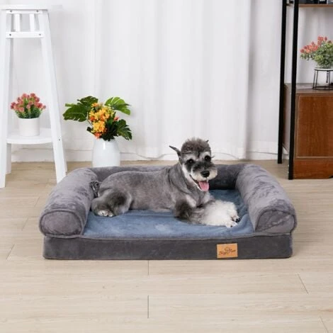 Panier Chien Grande Taille Canapé Lit Pour Grand Chien Lavable Coussin Apaisant En Éponge Et Peluche Ultra-Doux Avec Bord Rembouré Pour Animal Domestique - Gris L 100X75cm – Image 2