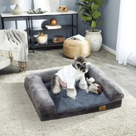 Panier Chien Grande Taille Canapé Lit Pour Grand Chien Lavable Coussin Apaisant En Éponge Et Peluche Ultra-Doux Avec Bord Rembouré Pour Animal Domestique - Gris L 100X75cm – Image 3