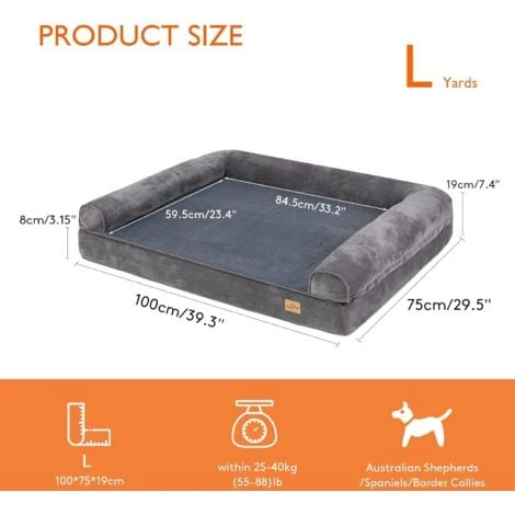 Panier Chien Grande Taille Canapé Lit Pour Grand Chien Lavable Coussin Apaisant En Éponge Et Peluche Ultra-Doux Avec Bord Rembouré Pour Animal Domestique - Gris L 100X75cm – Image 4