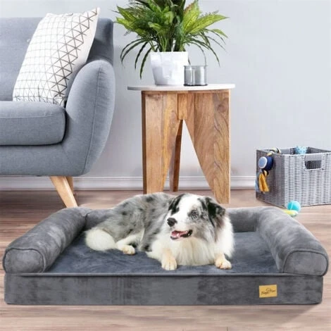 Panier Chien Grande Taille Canapé Lit Pour Grand Chien Lavable Coussin Apaisant En Éponge Et Peluche Ultra-Doux Avec Bord Rembouré Pour Animal Domestique - Gris L 100X75cm – Image 5