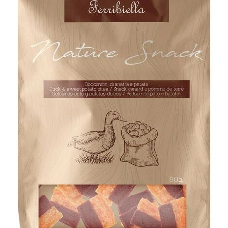 Ferribiella Nature Snack Bouchées De Canard Et De Patate Douce Pour Chiens 10 Sachets De 80g Chacun – Image 2