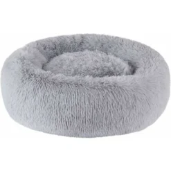 RHAFAYRE Lit Moelleux Rond Pour Chien Extra Large Lavable Avec Coussin,Deluxe Panier Chien Coussin Panier Donut Lit Pour Chien Grande Taille,L-80cm,gris Clair