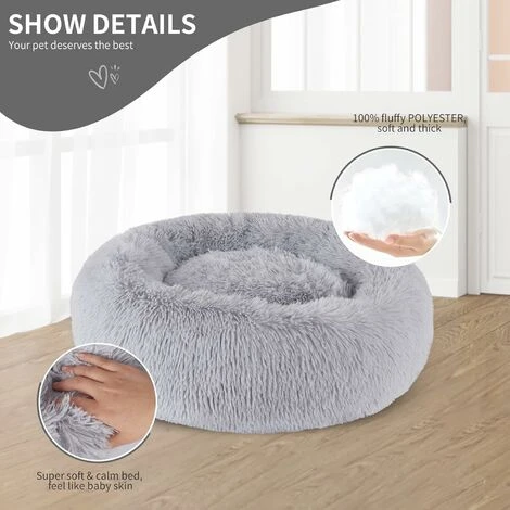 RHAFAYRE Lit Moelleux Rond Pour Chien Extra Large Lavable Avec Coussin,Deluxe Panier Chien Coussin Panier Donut Lit Pour Chien Grande Taille,L-80cm,gris Clair – Image 3