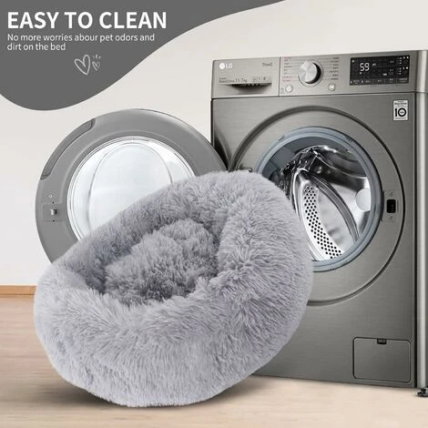 RHAFAYRE Lit Moelleux Rond Pour Chien Extra Large Lavable Avec Coussin,Deluxe Panier Chien Coussin Panier Donut Lit Pour Chien Grande Taille,L-80cm,gris Clair – Image 5