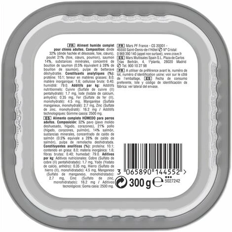 CRAVE Barquettes En Terrine Au Saumon & à La Dinde Pour Chien 10x300g – Image 2