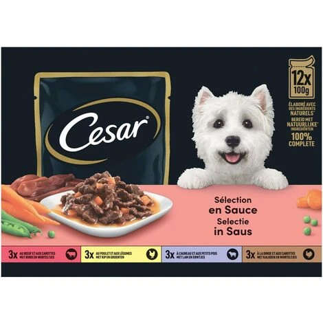 CESAR 48 Sachets Fraîcheur En Sauce 4 Variétés Pour Chien 100g (4x12) – Image 2