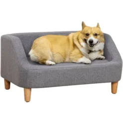 PawHut Canapé Chien Lit Pour Chien Design Scandinave Déhoussable Dim. 75L X 55l X 39H Cm Pieds Bois Tissu Polyester Gris