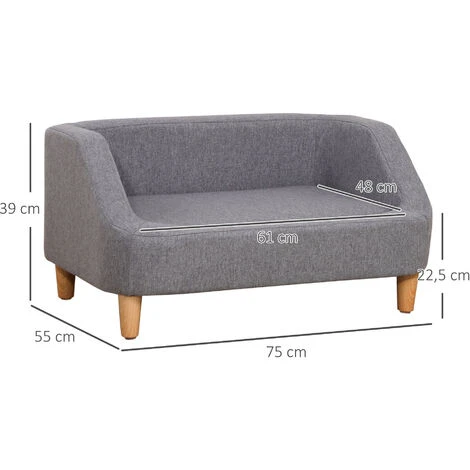 PawHut Canapé Chien Lit Pour Chien Design Scandinave Déhoussable Dim. 75L X 55l X 39H Cm Pieds Bois Tissu Polyester Gris – Image 3