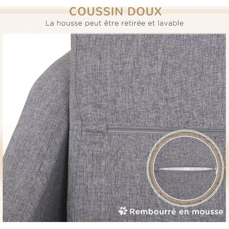 PawHut Canapé Chien Lit Pour Chien Design Scandinave Déhoussable Dim. 75L X 55l X 39H Cm Pieds Bois Tissu Polyester Gris – Image 5