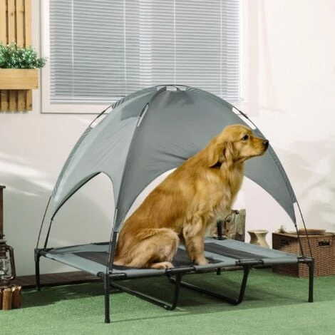 PawHut Lit Pour Chien Chat Sur Pieds Lit De Camp Grand Confort Lit Surélevé Rafraîchissant Velum Anti-UV Tissu Oxford Micro-perforé + Sac De Transport Inclus 122 X 92 X 108 Cm Gris Noir – Image 2