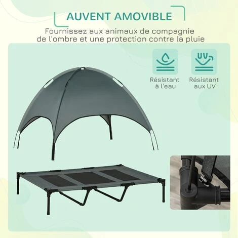 PawHut Lit Pour Chien Chat Sur Pieds Lit De Camp Grand Confort Lit Surélevé Rafraîchissant Velum Anti-UV Tissu Oxford Micro-perforé + Sac De Transport Inclus 122 X 92 X 108 Cm Gris Noir – Image 4