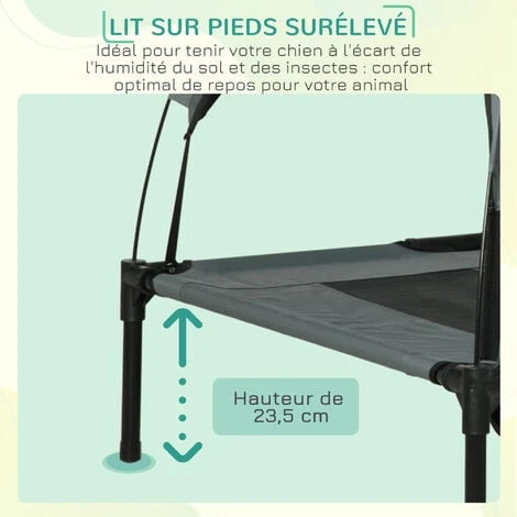 PawHut Lit Pour Chien Chat Sur Pieds Lit De Camp Grand Confort Lit Surélevé Rafraîchissant Velum Anti-UV Tissu Oxford Micro-perforé + Sac De Transport Inclus 122 X 92 X 108 Cm Gris Noir – Image 5