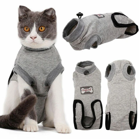 SEENLIN Combinaison De Récupération Pour Chat Blessure Abdominale Maladies De La Peau Collier Électronique Cone Combinaison De Chirurgie Alternative Vêtements Pour Animaux De Compagnie, Gris S - Gris