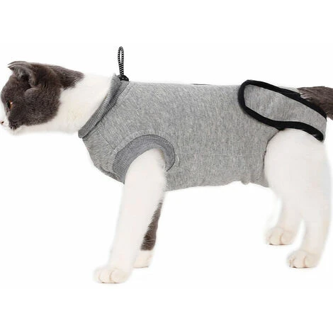 SEENLIN Combinaison De Récupération Pour Chat Blessure Abdominale Maladies De La Peau Collier Électronique Cone Combinaison De Chirurgie Alternative Vêtements Pour Animaux De Compagnie, Gris S - Gris – Image 4