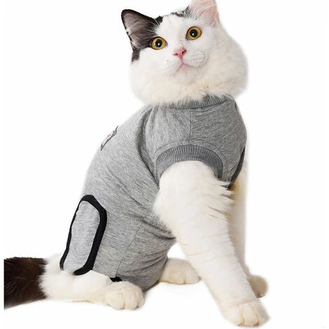 SEENLIN Combinaison De Récupération Pour Chat Blessure Abdominale Maladies De La Peau Collier Électronique Cone Combinaison De Chirurgie Alternative Vêtements Pour Animaux De Compagnie, Gris S - Gris – Image 5