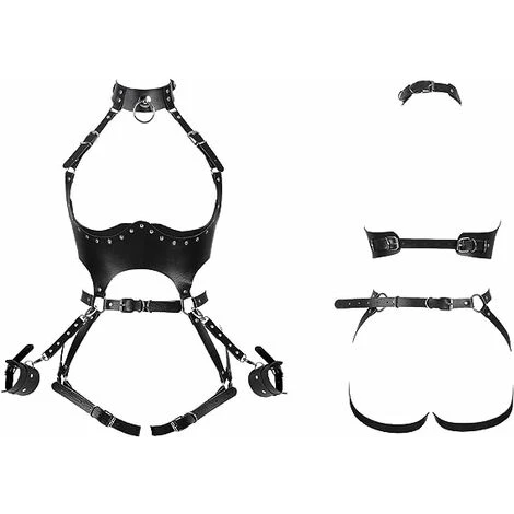 Taille Porte-jarretelles Punk Harnais Complet Pour Les Femmes Photographie Danse Rock Halloween Cage En Cuir Ensemble De Sangle De Poitrine – Image 2