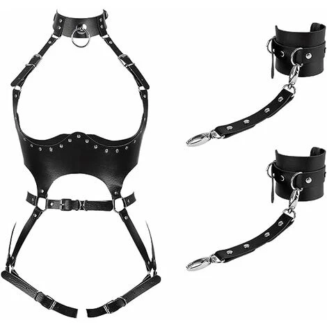 Taille Porte-jarretelles Punk Harnais Complet Pour Les Femmes Photographie Danse Rock Halloween Cage En Cuir Ensemble De Sangle De Poitrine – Image 3