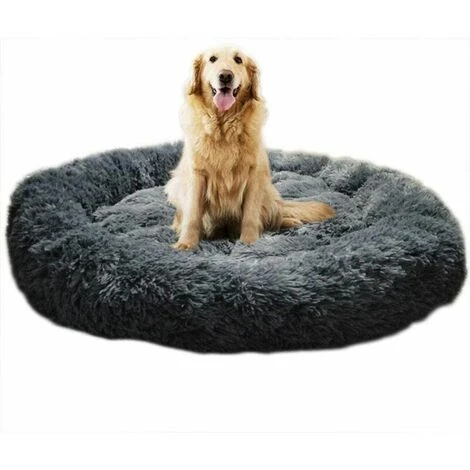 Lit Moelleux Rond Pour Chien Extra Large Lavable Avec Coussin,Deluxe Panier Chien Coussin Panier Donut Lit Pour Chien Grande Taille,L-80cm,gris Foncé