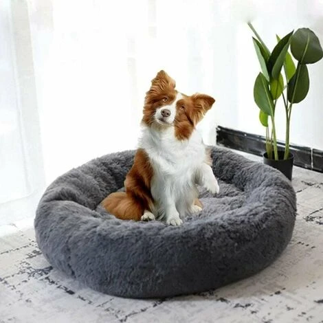 Lit Moelleux Rond Pour Chien Extra Large Lavable Avec Coussin,Deluxe Panier Chien Coussin Panier Donut Lit Pour Chien Grande Taille,L-80cm,gris FoncĂ© â Image 3