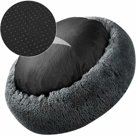 Lit Moelleux Rond Pour Chien Extra Large Lavable Avec Coussin,Deluxe Panier Chien Coussin Panier Donut Lit Pour Chien Grande Taille,L-80cm,gris FoncĂ© â Image 4