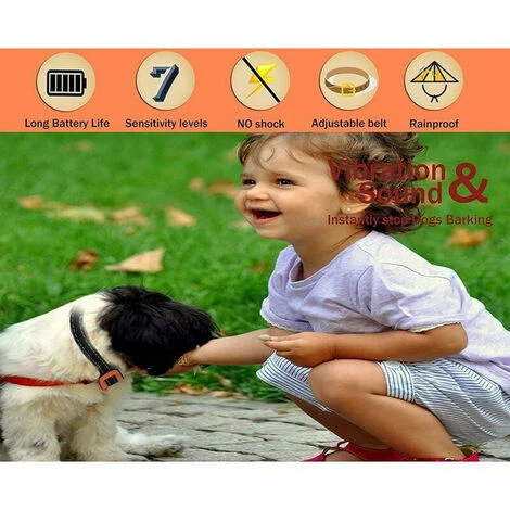 Collier Anti-aboiement Pour Chien, Unité De Collier Anti-aboiement Anti-vibration Et Bip Pour Grands Chiens De Petite Taille, Collier D'auto-entraînement Réglable 7 Niveaux De Sensibilité - Orange – Image 3