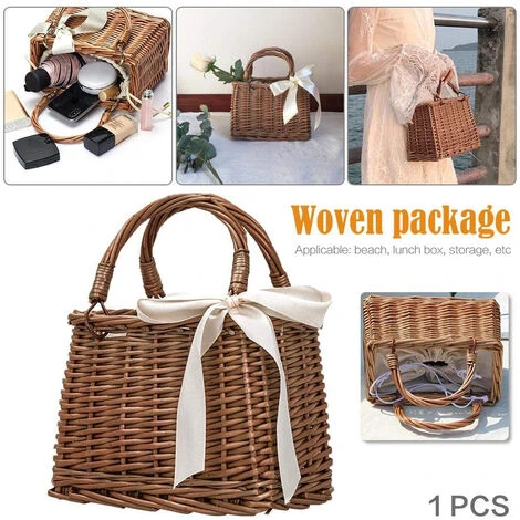 Sac De Plage En Paille Pour Femme Pochette D'été En Rotin Tissé Sac à Main En Osier Crochet Fourre-tout – Image 2