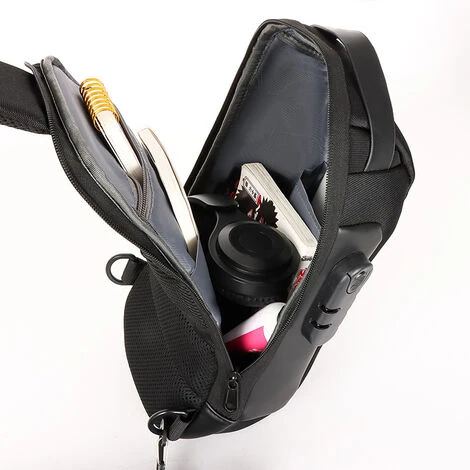 Usb Charging Sport Sling Bag Homme Sac De Poitrine Antivol Avec Verrouillage Par Mot De Passe – Image 2