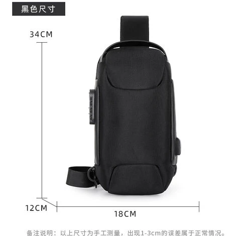 Usb Charging Sport Sling Bag Homme Sac De Poitrine Antivol Avec Verrouillage Par Mot De Passe – Image 4