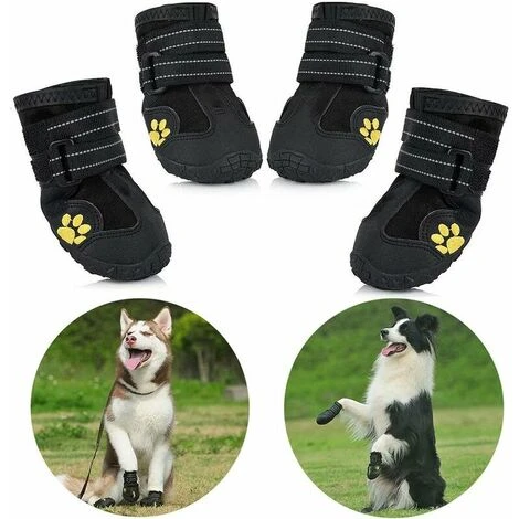 Bottes Pour Chien De Protection, Lot De 4 étanche Chaussures De Chien Pour Chiens De Taille Moyenne Et Grande - Noir ( Taille 5 )