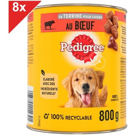 PEDIGREE 8 Boîtes En Terrine Au Boeuf Et Aux Carottes Pâtée Pour Chien 800g