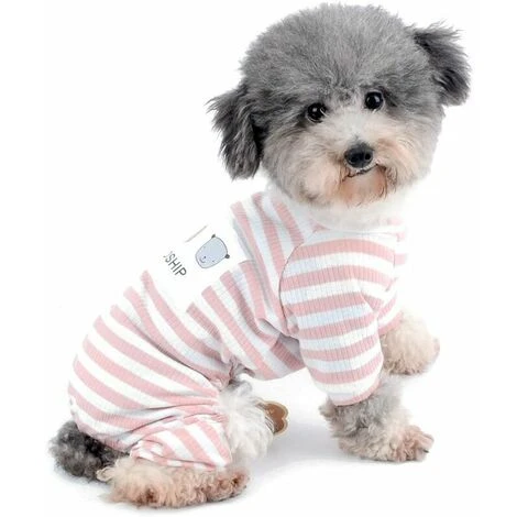 AQIUO Confortable Petit Chien Coton Rayé Hiver Pyjama Pour Animaux De Compagnie-chiot Et Chat Vêtements-pyjama Pour Chien-Yorkshire Chemise Taille S – Image 2