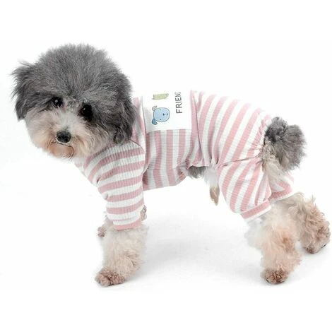 AQIUO Confortable Petit Chien Coton Rayé Hiver Pyjama Pour Animaux De Compagnie-chiot Et Chat Vêtements-pyjama Pour Chien-Yorkshire Chemise Taille S – Image 3