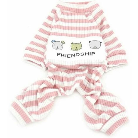 AQIUO Confortable Petit Chien Coton Rayé Hiver Pyjama Pour Animaux De Compagnie-chiot Et Chat Vêtements-pyjama Pour Chien-Yorkshire Chemise Taille S – Image 4