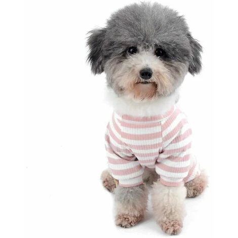AQIUO Confortable Petit Chien Coton Rayé Hiver Pyjama Pour Animaux De Compagnie-chiot Et Chat Vêtements-pyjama Pour Chien-Yorkshire Chemise Taille S – Image 5