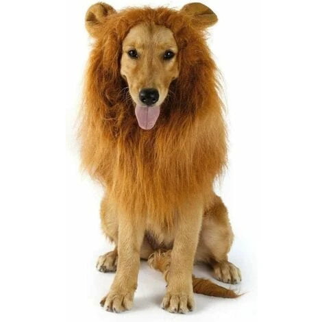 AQIUO Chien Crinière De Lion Costume Pour Moyen à Grand Chien Et Chat Réglable Réaliste Drôle Animal De Compagnie Lion Crinière Perruque Avec Oreilles Vêtements Pour Halloween Cosplay Fête Vacances (L – Image 2