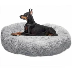 Lit Moelleux Rond Pour Chien Extra Large Lavable Avec Coussin,Deluxe Panier Chien Coussin Panier Donut Lit Pour Chien Grande Taille,L-80cm,gris Clair