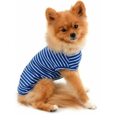 YOIURT Chiot Vêtements Garçons Filles été Rayé Chiot T-shirt Débardeur Respirant 100% Coton Sans Manches T-shirt Chihuahua Yorkshire Bleu M