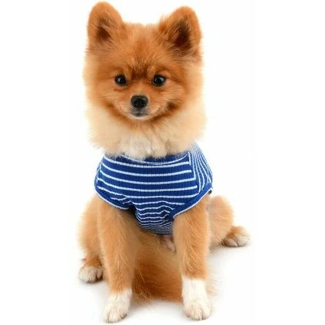 YOIURT Chiot Vêtements Garçons Filles été Rayé Chiot T-shirt Débardeur Respirant 100% Coton Sans Manches T-shirt Chihuahua Yorkshire Bleu M – Image 3