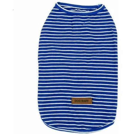 YOIURT Chiot Vêtements Garçons Filles été Rayé Chiot T-shirt Débardeur Respirant 100% Coton Sans Manches T-shirt Chihuahua Yorkshire Bleu M – Image 4