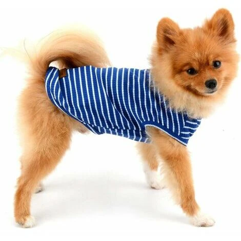 YOIURT Chiot Vêtements Garçons Filles été Rayé Chiot T-shirt Débardeur Respirant 100% Coton Sans Manches T-shirt Chihuahua Yorkshire Bleu M – Image 5