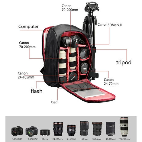 Sac à Dos Pour Appareil Photo & Ordinateur 15 DSLR/SLR/sans Miroir Photographie Caméra – Image 2