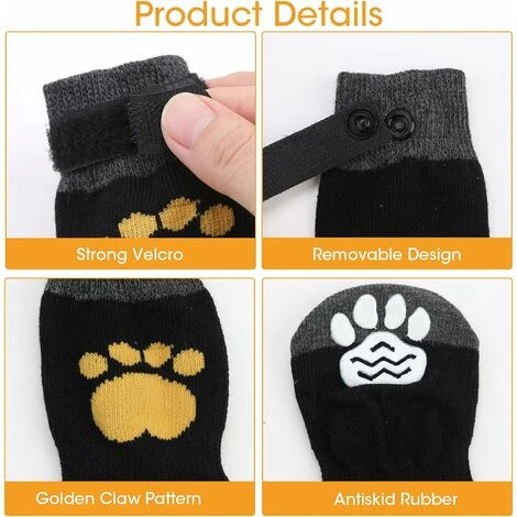 Chaussettes Antidérapantes Pour Chien Chaussettes Antidérapantes D'intérieur Pour Chien 2 Paires Chaussettes Pour Chien Protection Des Pattes Chaussures Pour Chien Avec Sangles Réglables Contrôle De T – Image 4