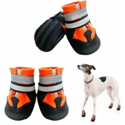 Bottes Chien, 4 Pièces Chaussures Pour Chien Imperméables Avec Sangles Réfléchissantes, Antidérapante Protecteurs De Pattes Chaussures Pour Chiens De Taille Petit Moyenne Grande (XL, Orange)